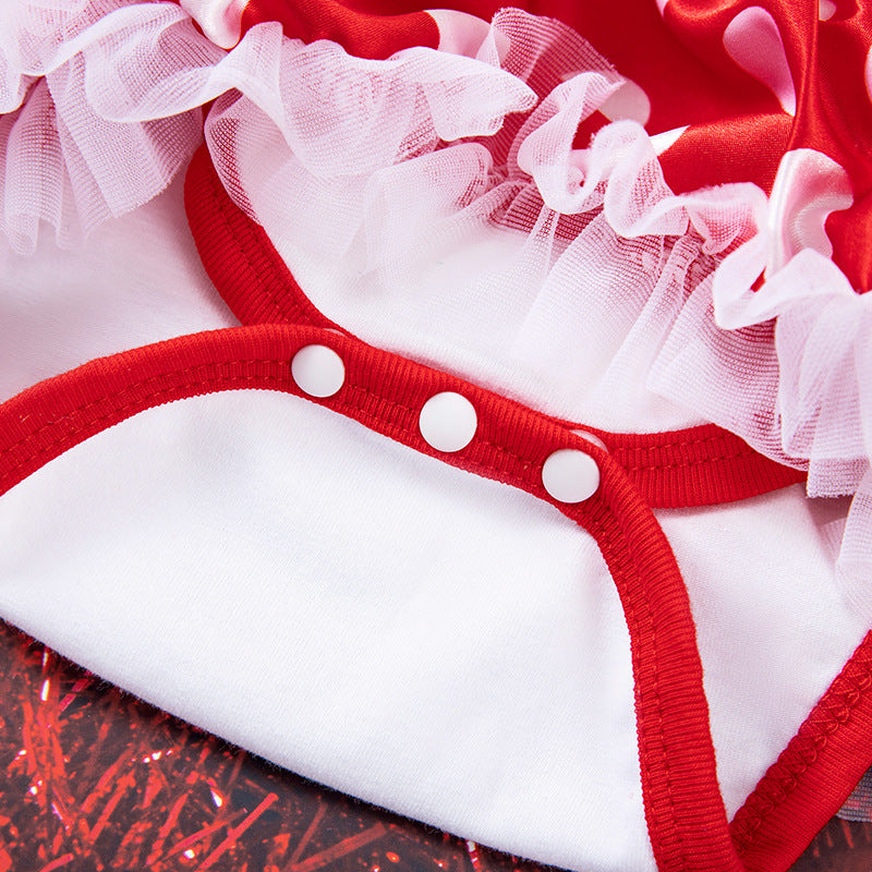 Baby Girl Christmas Party Holiday Clothes Cartoon Old Man Tree Baby's Gown Shoes Hair Accessories 3-piece Set